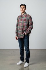 Ralph Lauren BLAKE Check Button Down Shirt Bordeaux Green Long Sleeve For 14Y+