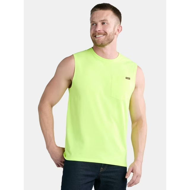 Brahma Relaxed Fit Muscle Tank Pocket Tee Blaze Acid Yellow Men’s Size L XL New