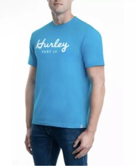 Hurley Men’s Crew Neck Short Sleeve Graphic 100% Cotton T-Shirt | Cyan Color XL