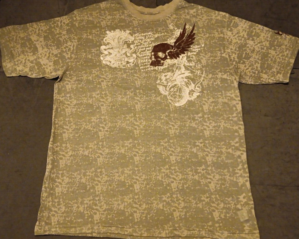 3XL Request Lightweight Textured Felt Skull Graphic Affliction Style T Shirt