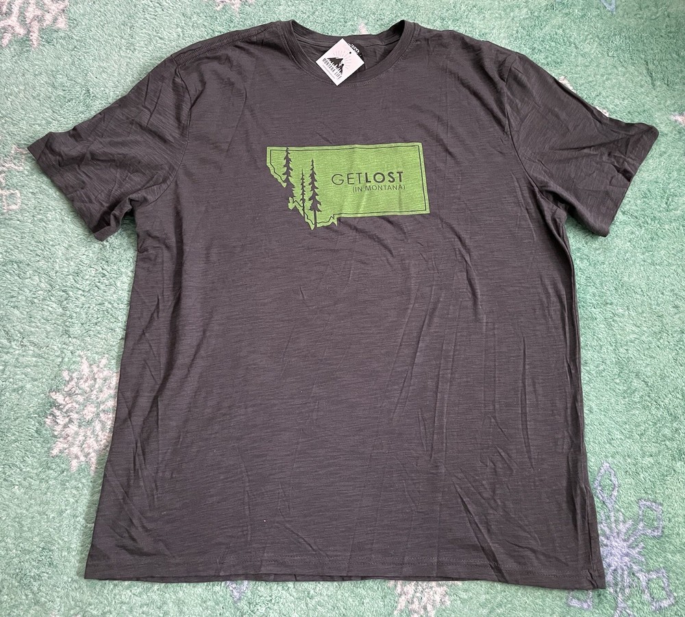 NEW District Made “Montana Get Lost” XL Shirt – Gray With Green Graphic