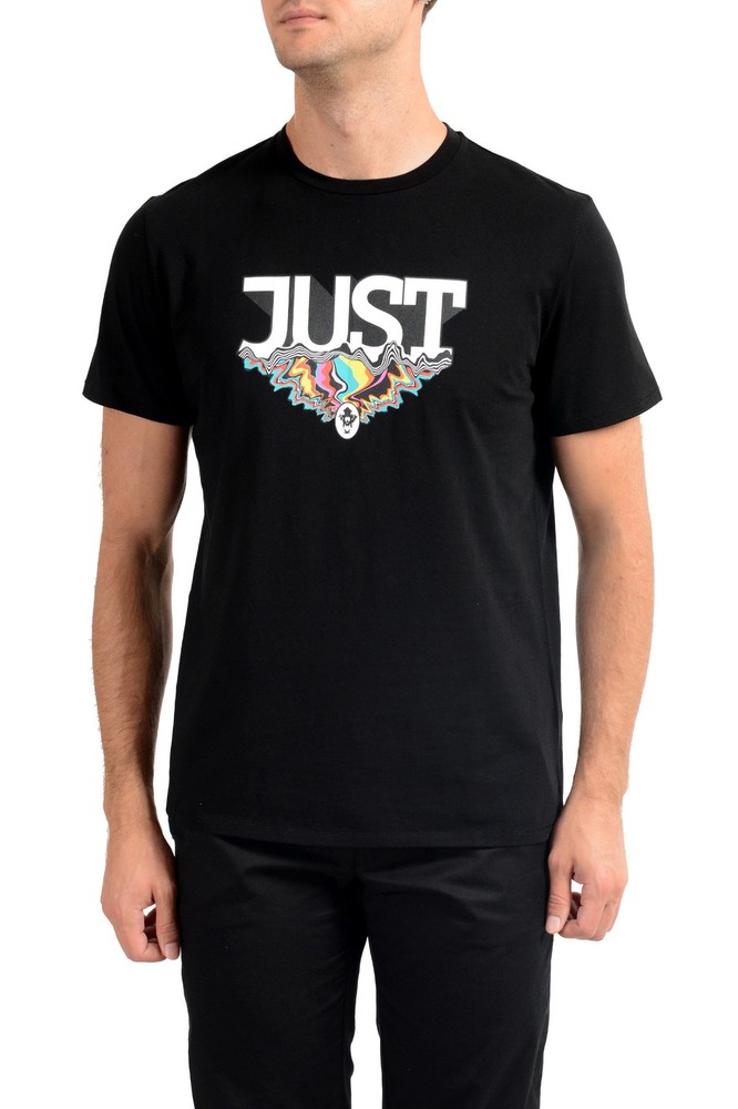 Just Cavalli Men’s Black Graphic Print Crewneck T-Shirt US 2XL IT 56