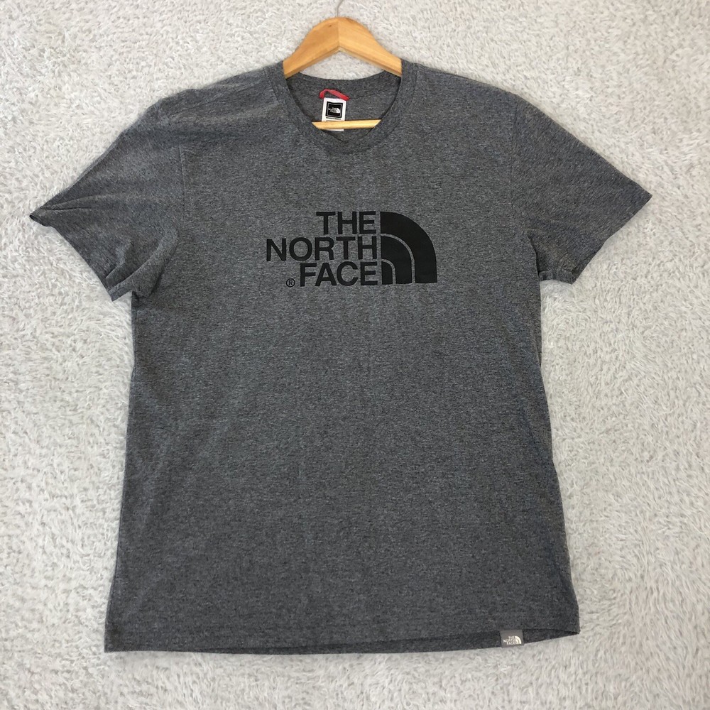The North Face T Shirt Mens M Medium Grey Spellout Logo Walking Hiking Outdoors