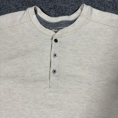 Eddie Bauer Henley Shirt Mens XL Beige Long Sleeve Waffle Knit Thermal Tagless