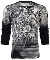 $78 AFFLICTION Black PUPPET MASTER Skull Long Sleeve Slim Fit Y2K T-shirt NWT