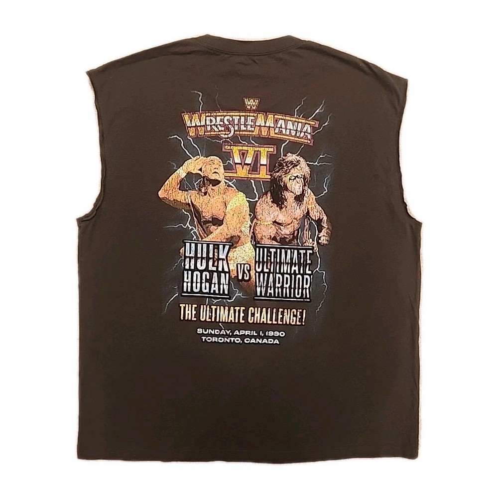 New WWE WrestleMania VI Hogan Ultimate Warrior Mens Large Wrestling 80s Tee