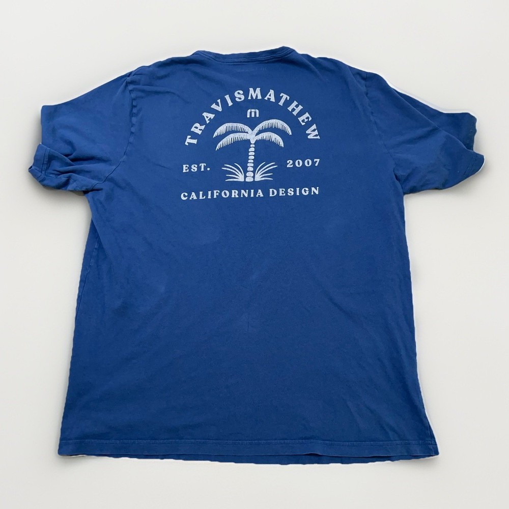 Travis Mathew Tee Mens 2XL XXL Blue California Design Palm Graphic T-Shirt
