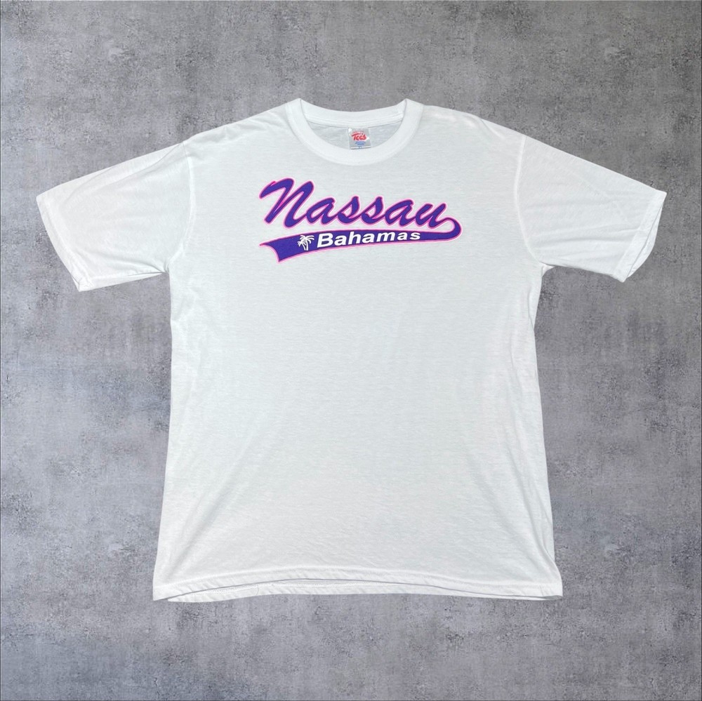 Vintage 90S Nassau Bahamas Beach Palm Trees Tourist Destination White Tee XL