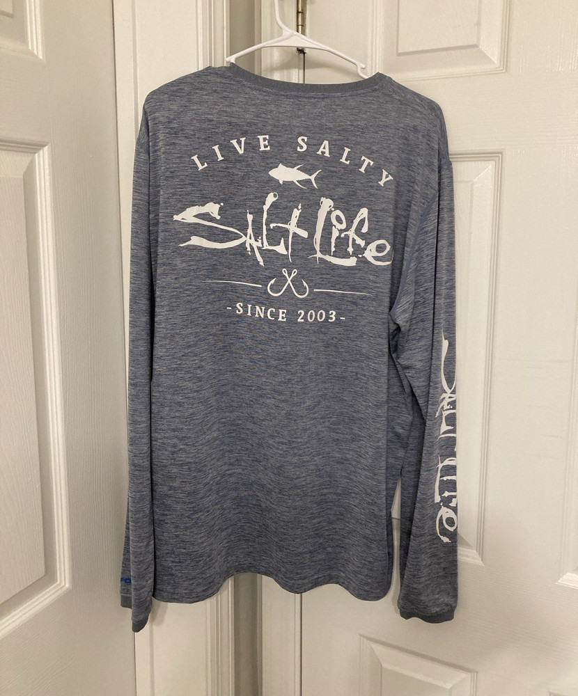 Salt Life SLX Men’s L Blue Long Sleeve Crew Neck Graphic Logo T-Shirt