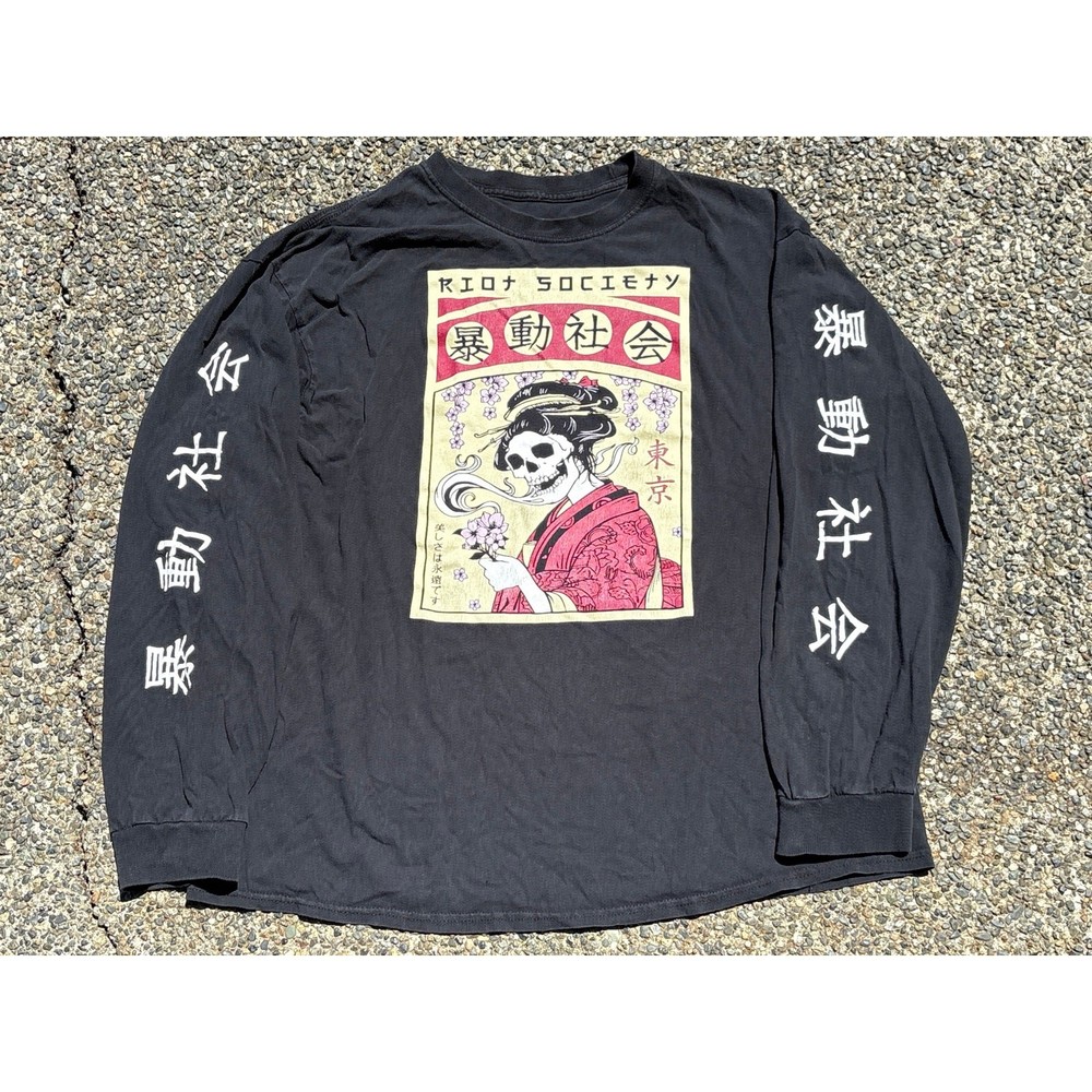 Thrashed Riot Society XL Graphic T Shirt Tokyo Geisha Skull Japanese Streetwear