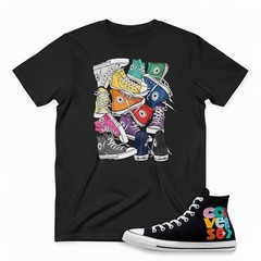 Colorful Sneaker Pile Graphic Tee, Chuck Taylor All Star Streetwear Shirt