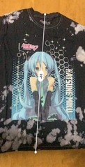 Hatsune Miku Black Bleach Wash Graphic T-Shirt Short Sleeve Crew Neck