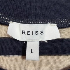 Reiss Perry Mens Long Sleeve Shirt L Striped Pocket Navy Tan Cotton Nautical