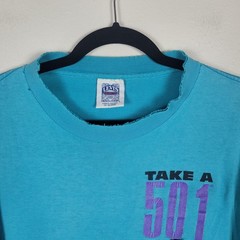 Vintage Levi’s T-Shirt Large Blue Teal Single Stitch Take A Number 501 1993 USA