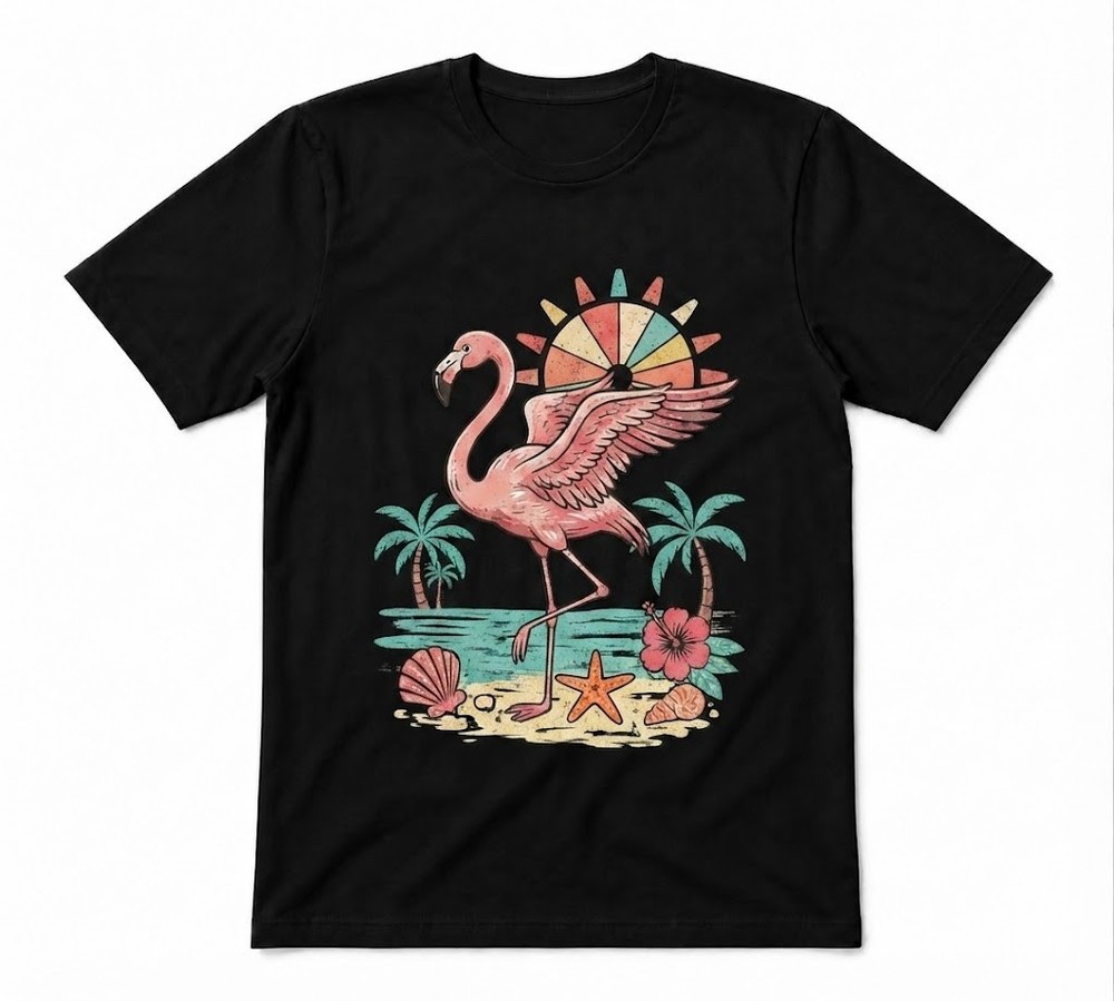 Tropical Flamingo Summer Beach Pink Flamingo Tee Unisex Black T-shirt