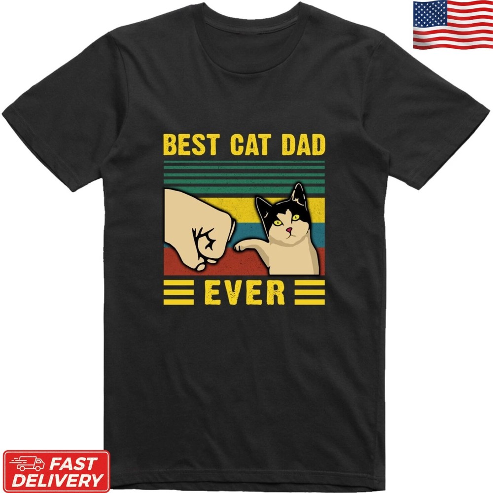 Best Cat Dad T-Shirt Funny Cat Lover Graphic Cotton Tee for Men Unisex