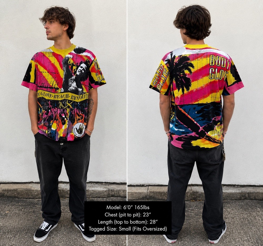 Vintage Body Glove Beach Revolution All Over Print Surf Skate T-Shirt