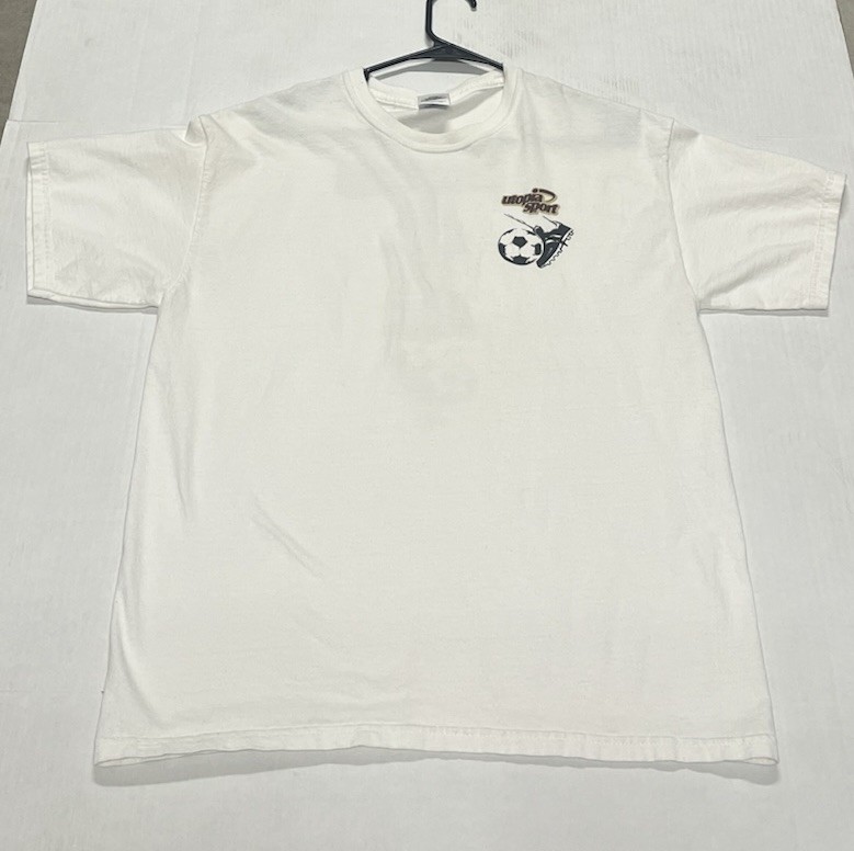 Utopia Sports Funny Y2K Soccer T Shirt Size Large White