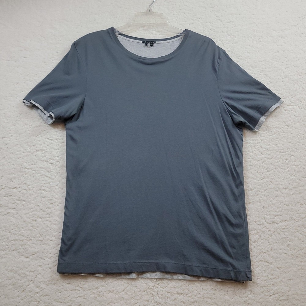 Theory T-Shirt Mens Large Grey Double Layered Cotton Crewneck Short Sleeve