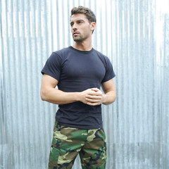 Solid T-Shirt Army Color Military Short Sleeve Poly/Cotton or 100% Cotton Tees