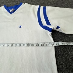 Vintage Champion Classic Fit Jersey V-Neck T-Shirt Mens Extra Large White Blue
