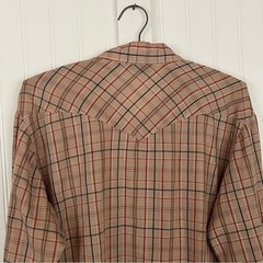 Vintage Men’s Western Shirt Neutral Plaid Pearl Snaps Button Down Medium Rodeo