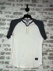 NWT! JMIERR Mens Muscle Slim T Shirt V-Neck Short Sleeve 2 Tone Gray White sz M
