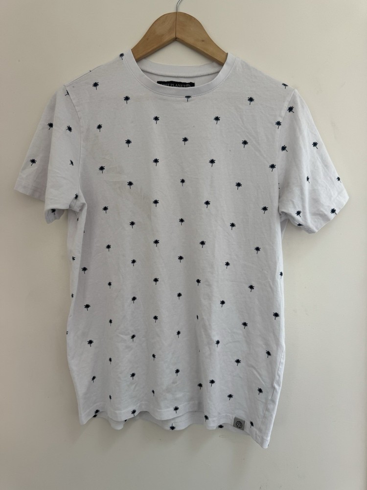 Free Planet Men’s Palm Tree Graphic Cotton Crewneck Short Sleeve Shirt White S