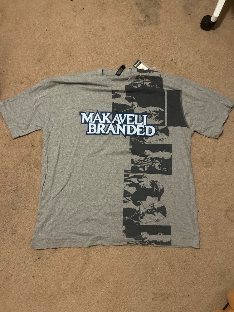 Makaveli Branded Tupac Shakur Graphic Print Crew Neck T-Shirt XXL Gray Cotton