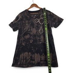 Affliction T-Shirt Mens Medium Black V-Neck Angel Wings Cross Bleach Wash Y2K M