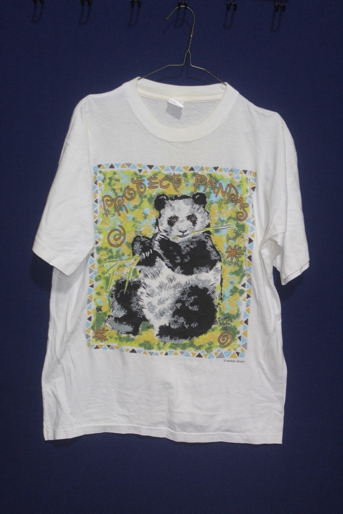 Vintage Protect The Pandas Single Stitch T-Shirt White – Size Large L (N23)