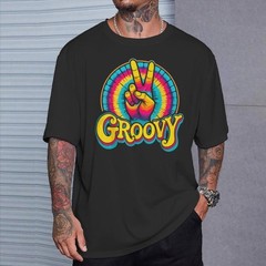 Vintage 70s Tie Dye T-Shirt Groovy Hippie Peace Sign Festival Costume Tee S-5XL