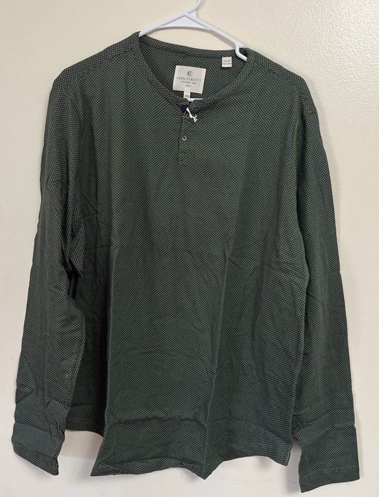 Con.Struct Taupe Engineered Mens Olive Green Long Sleeve Henley Shirt Size XXL