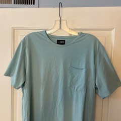 Cuts Clothing Elongated Curve Hem Pocket Tee T-Shirt Blue long length Mens L
