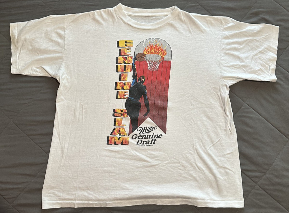 Vintage Shirt Basketball Miller Genuine Draft Slam Michael Jordan White Size M/L
