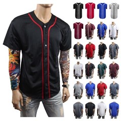 Mens Baseball Plain Jersey T-Shirt Button Sports Fashion Casual Shirt & Jacket