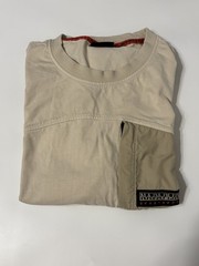 Napapijri Geographic Men Large Tan Beige Zipper Pocket 100% Cotton T-Shirt