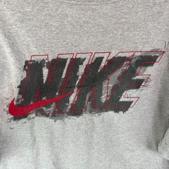 Nike Mens Shirt Large Gray Swoosh Logo Athletic Tee Adult Ink Spellout Check