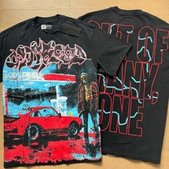 NEW Godspeed Rock Skeleton sports car print pattern Tee Washed Mens T-shirt