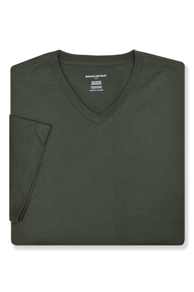 Banana Republic F Mens Green Midweight Cotton V-neck Tee Shirt Large L BR-011