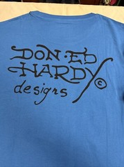 Ed Hardy Mens SZ L Short Sleeve Shirt Capri Blue Skull Dice Rhinestone 2 Sided