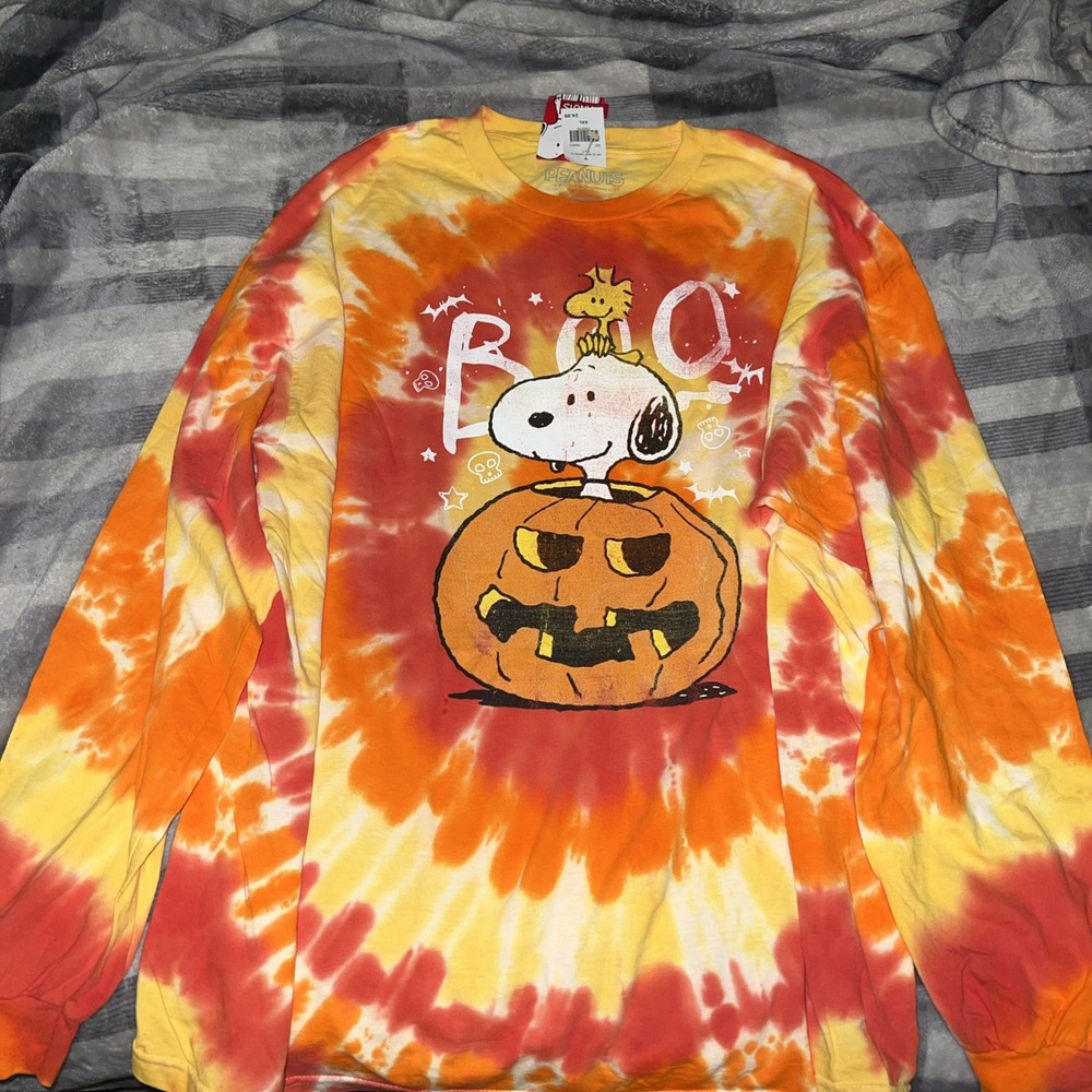 Peanuts Shirt Adult Boo Size 2XL Snoopy Tie Dye Orange Long Sleeve