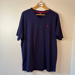 U.S. Polo Assn XL Navy Blue Short Sleeve Tee V-neck Shirt Preppy Casual Sporty