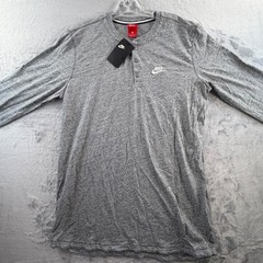 Nike Henley Shirt Mens Large Grey Long Sleeve Embroidered Logo 864952-091