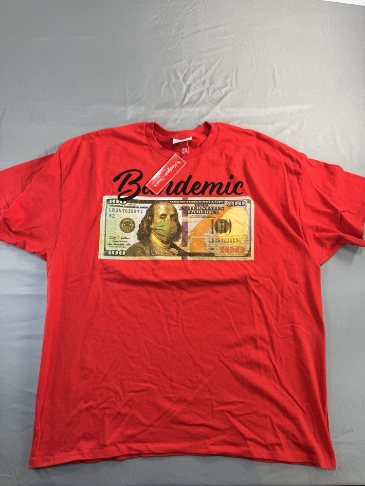 Headgear Classics Men’s T-Shirt Bandemic 100 Dollar Bill Size 2XL Red Tee NEW