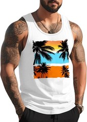 Mens Graphic Tank Tops Sleeveless Muscle Shirts Beach Palm Tree Hawaiian Gym Wor