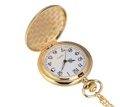 Smooth Vintage Pocket Watch with Chain (Gold)