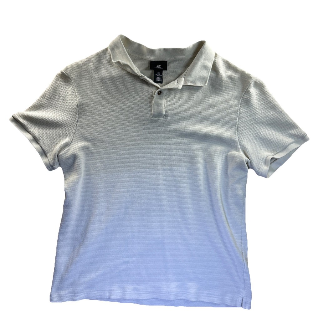 H&M Regular Fit Ribbed Ivory Polo Shirt Size Large