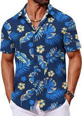 Mens Hawaiian Shirt Tropical Floral Short Sleeve Button Down Summer Beach Casual