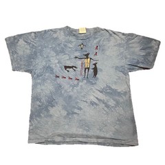Vintage Primitives Andrea Bragg Tribal Animal Art T-Shirt XL USA Made Blue 90s